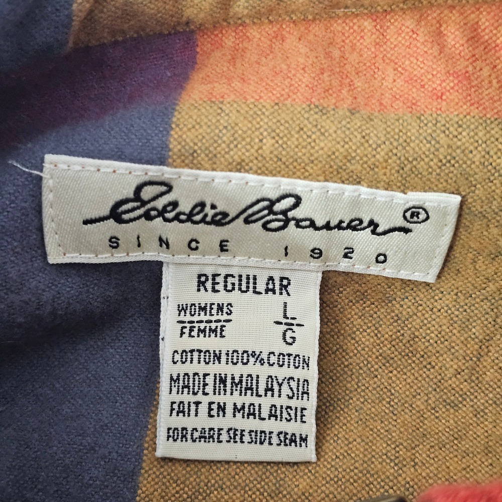 Vintage Eddie Bauer Half Zip Pullover Flannel Shirt L Multicolor Gorpcore Casual - Picture 6 of 11